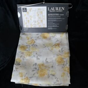 Lauren Ralph Lauren Yellow & Gray on White Two (2) Back Tab Panels 50" x 84" NEW